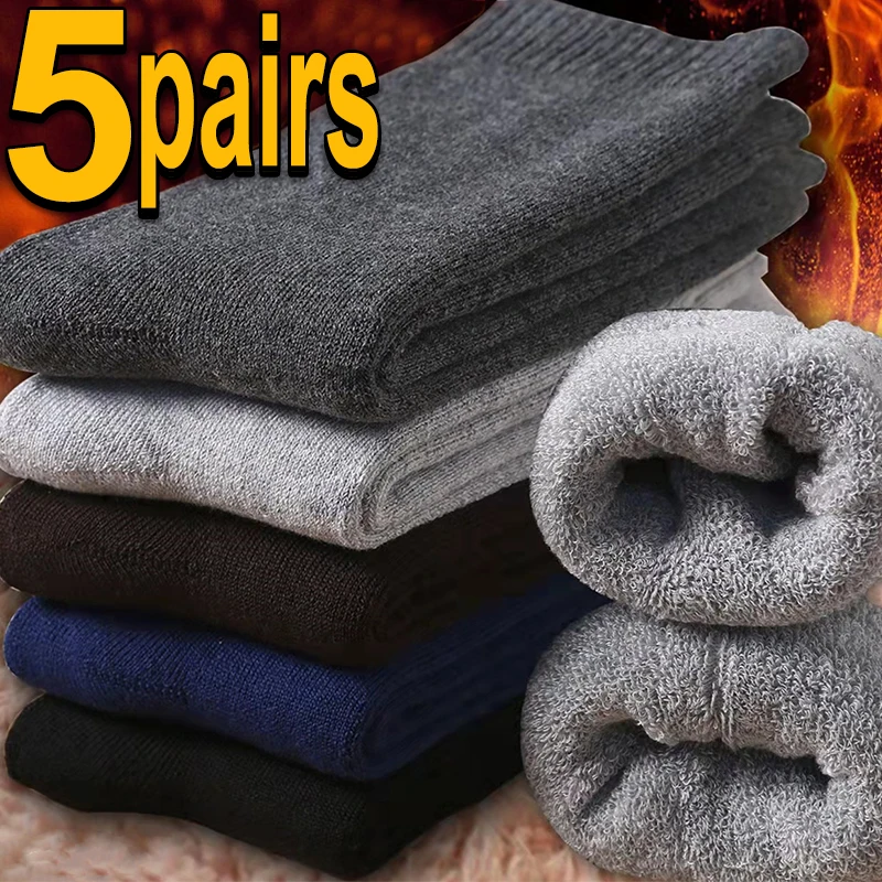 Top Trends: 5pairs Socks Men Super Thicker Solid Sock Merino Knit Wool Rabbit Socks Against Cold Snow Russia Winter Thermal Warm Male Sock Shoppable Styles