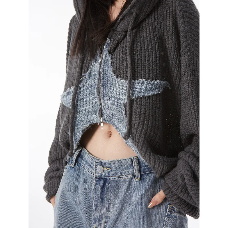 Top Trends: Deeptown Y2k Vintage Cropped Star Sweater Women Korean Style Grunge Knit Cardigan Kpop Zipper Knitwear Gyaru Streetwear Autumn Shoppable Styles - Image 3