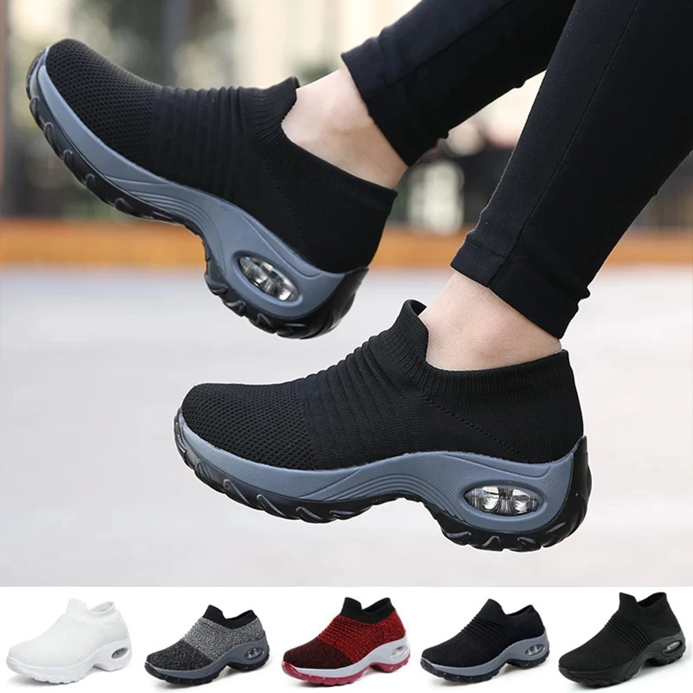 Top Trends: 2022 Women Casual Shoes Wedge Sneakers Breathable Mesh Soft Sole Air Cushion Running Shoes Sports Shoes Slip On Platform Shoes Shoppable Styles