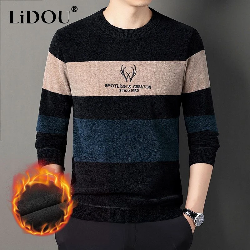 Top Trends: Autumn Winter New Printing Fashion Long Sleeve Sweater Man High Street Casual Loose Pullovers Men Street Plus Velvet Warm Tops Shoppable Styles