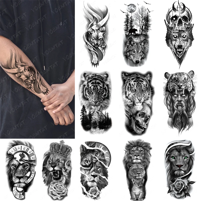 Top Trends: Tiger Lion Wolf Waterproof Temporary Tattoo Sticker For Men Tribal Transfer Flash Tatoo Arm Sleeve Body Art Fake Tattoos Women Shoppable Styles