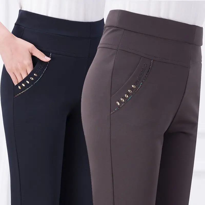 Top Trends: Office Lady Fashion Solid Pencil Pants Korean Spring Autumn Streetwear Women Clothing High Waist Elastic Slim Casual Trousers Shoppable Styles