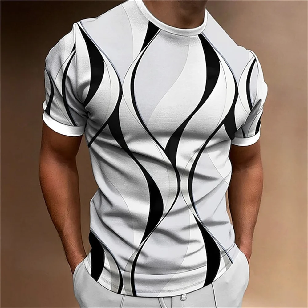 Top Trends: 2023 New Men's T-shirt 3D Striped Print Sweatshirt Tops Summer O Neck Casual Short Sleeve Male Slim Fit Clothing Cheap Apparel Shoppable Styles