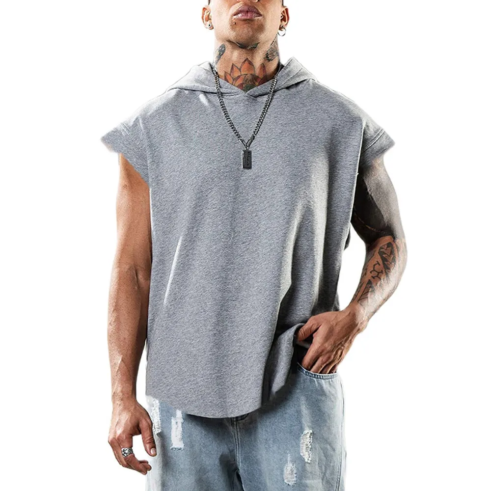 Top Trends: New Men's Fitness Pullover Sports Casual Tank Top Sleeveless Hooded Vest Loose Top Shoppable Styles - Image 6