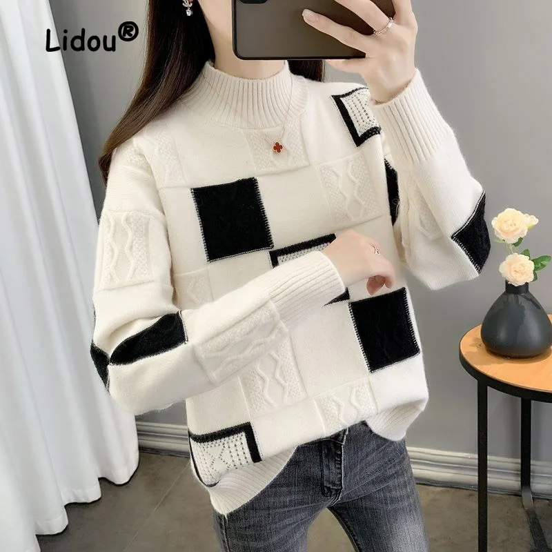 Top Trends: Autumn Winter Korean Loose Sweaters Women New High-quality Long Sleeve Mock Neck Knitting Bottoming Shirt All-match Lady Top Shoppable Styles