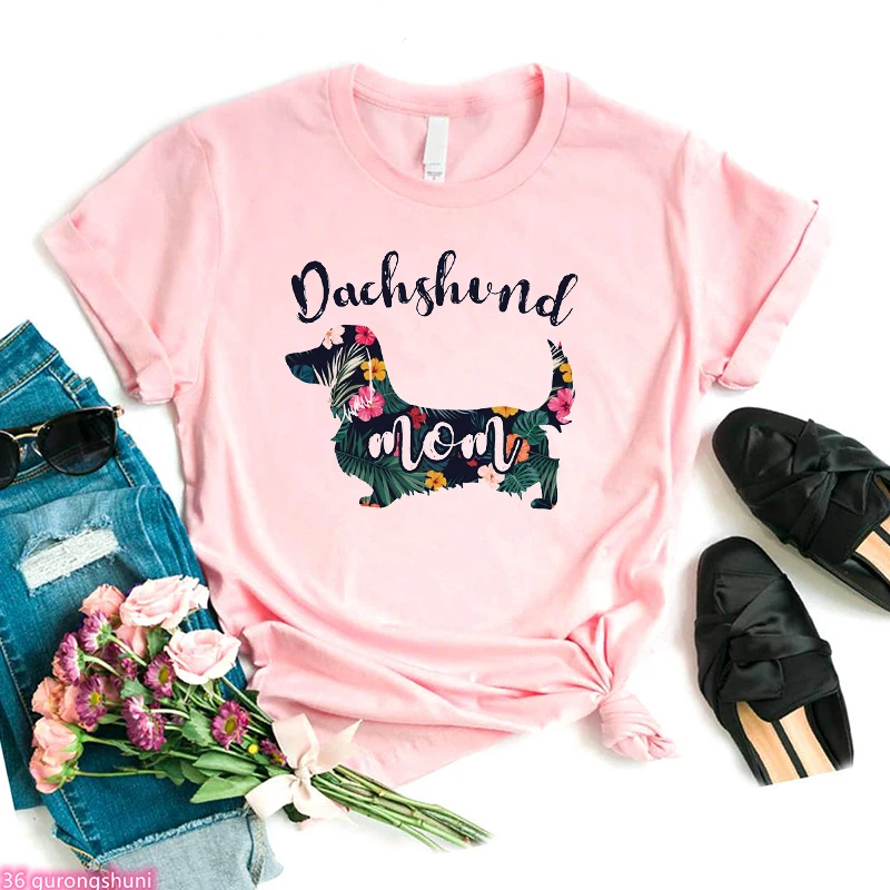 Top Trends: New T-Shirt Women Cute Dachshund Mom Dog Animal Print Tshirt Fashion Harajuku Tshirt Femme Summer Pink ShortSleeve Top Wholesale Shoppable Styles