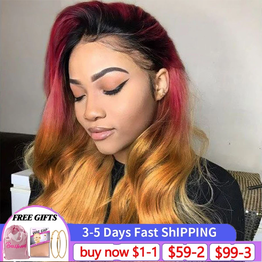 Top Trends: 1B / 99J / 30 Gradient Colored Lace Front Human Hair Wigs Pre Plucked Real Swiss HD Transparent Lace Ombre Red Lace Closure Wig Sale Shoppable Styles