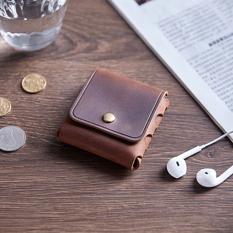 Top Trends: 100% Genuine Leather Coin Purse For Men Women Female Cowhide Vintage Small Mini Money Bag Earphone Line Case Change Pouch Holder Shoppable Styles