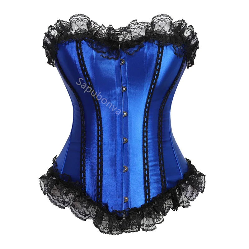 Top Trends: Sapubonva Corset Bustier With Lace Up Trim Satin Corsets Overbust Costumes Ladies Shaper Victorian Corset Top Blue Yellow Red Shoppable Styles