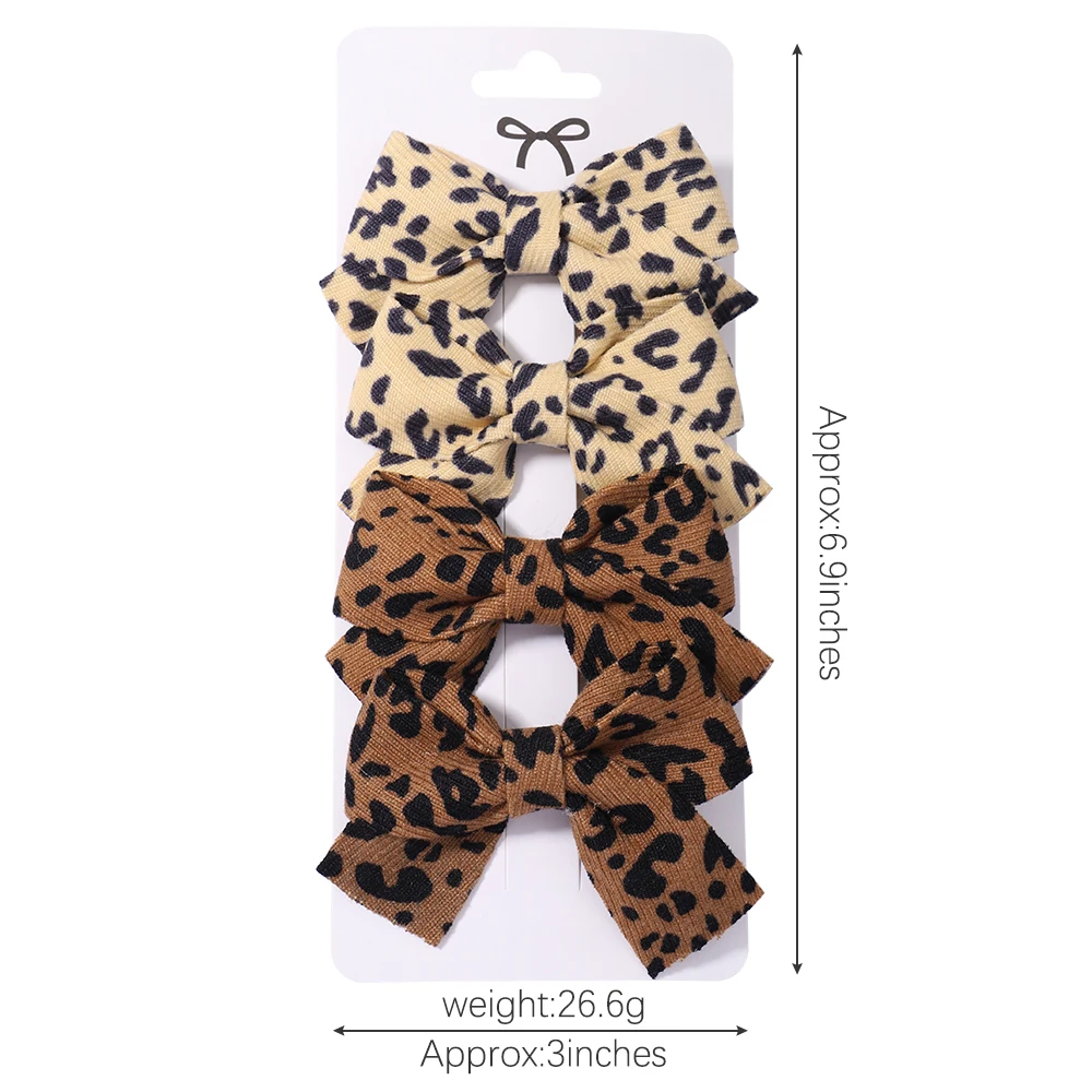 Top Trends: 4Pcs / Set Leopard Printed Bowknot Hair Clips For Cute Baby Girls Solid Bows Hairpins Barrettes New Headwear Kids Hair Accessories Shoppable Styles - Image 6