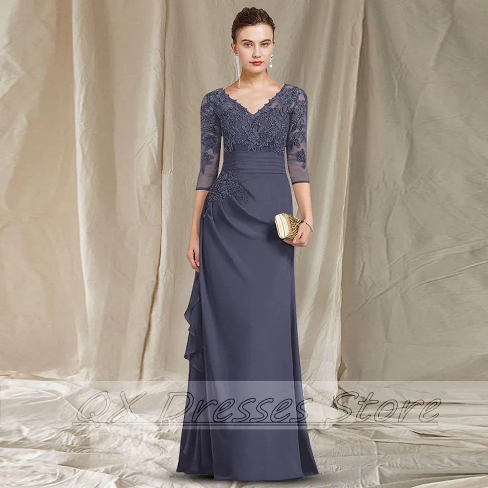 Top Trends: V-neck Applique Bride Mother Elegant Dress Floor Length Ruffled Pleat Wedding Guest Gowns Half Sleeve Vestidos De Boda Invitada Shoppable Styles - Image 5