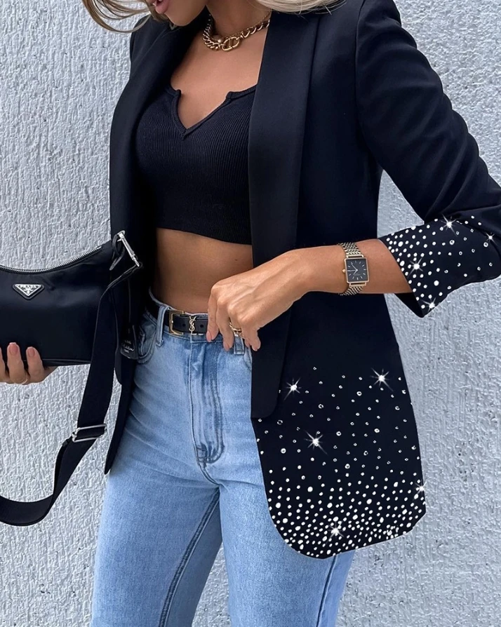 Top Trends: Elegant Woman Jacket Coat Rhinestone Decor Shawl Collar Long Sleeve Blazer New Blazer 2022 Autumn Winter Spring Female Work Shoppable Styles