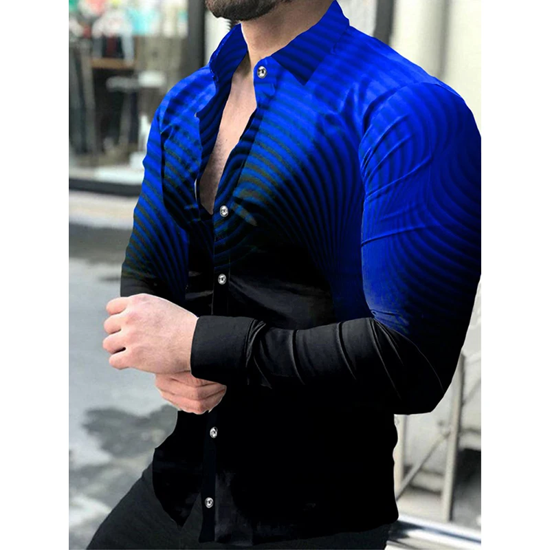 Top Trends: Luxury Men Long Sleeved Button Shirts Lapel Outdoors Shirt Casual Designer Gradient Print Long Sleeve Top Club Prom Mens Clothes Shoppable Styles - Image 2