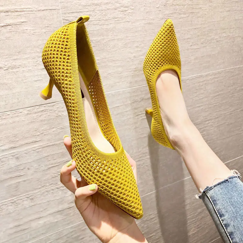 Top Trends: Women Pumps Summer Comfortable Triangle Heeled Party Shoes Stiletto Sexy Single High Heel Shoes Mesh Breathable Women Shoes Shoppable Styles