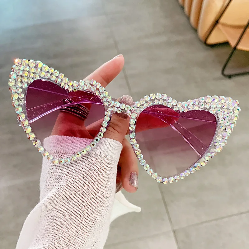 Top Trends: Women New Luxury Diamond Sunglasses Large Heart Shape Ultraviolet Sun Glasses For Ladies Unisex Large Frame Hip Hop Eyewear Shoppable Styles