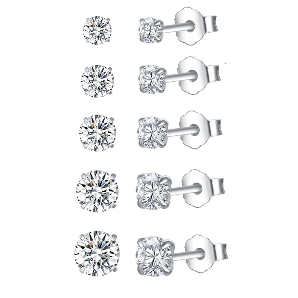 Top Trends: Mini Stud Earrings Silver 925 Small Round Zircon Crystal Piercing Jewels Stack-able Rose Gold Plated Ear Studs Fine Jewelry Shoppable Styles