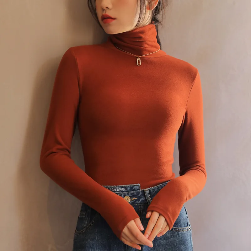 Top Trends: YSZWDBLX Women T-shirt Long Sleeve Turtleneck Warm Velvet Bottoming Shirt Autumn Winter Inner Wear Slim Korean Fashion Tshirts Shoppable Styles