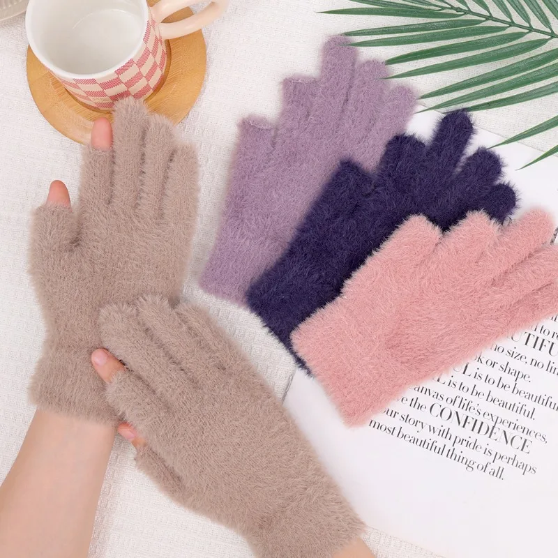 Top Trends: 2023 Winter Warmth Fingerless Gloves Mink Fur Knitted Gloves Sliding Screen Outdoors Warmth Cold-proof Mittens For Men And Women Shoppable Styles - Image 2