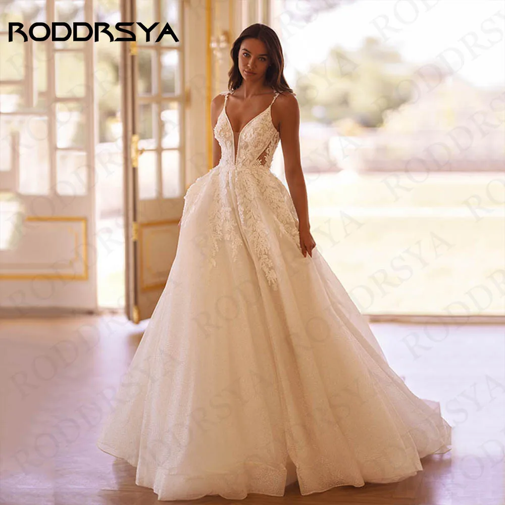 Top Trends: RODDRSYA A Line Wedding Dresses For Bride Vintage V Neck Spaghetti Straps Vestido De Novia 2024 Lace Sparkly Tulle Bride Gown Shoppable Styles