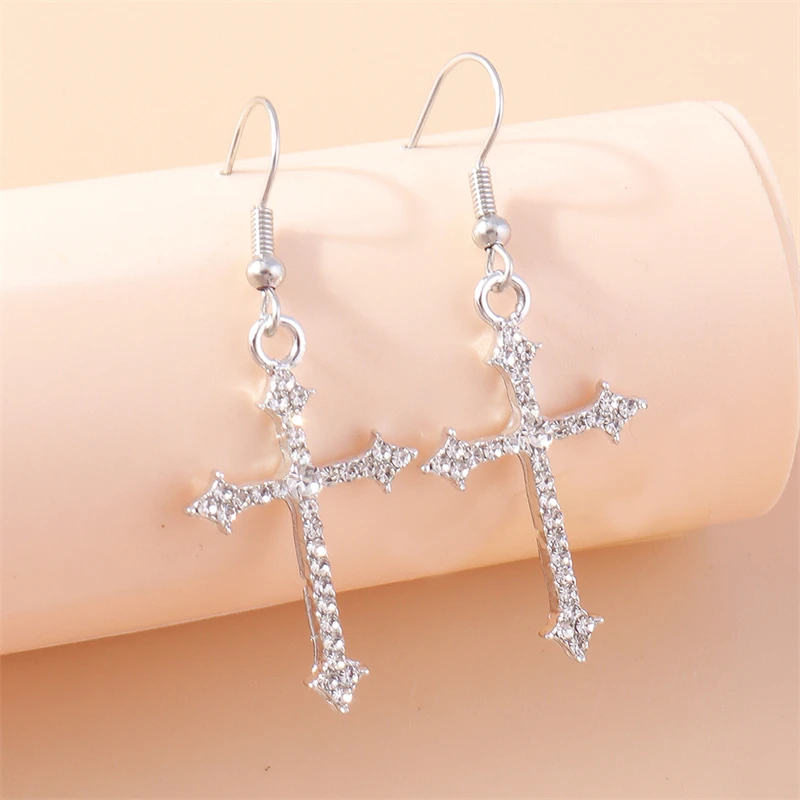 Top Trends: Fashion Crystal Cross Drop Earrings For Women Gothic Alloy Cross Dangle Hook Earrings Girls Party Holiday Jewelry Accessories Shoppable Styles