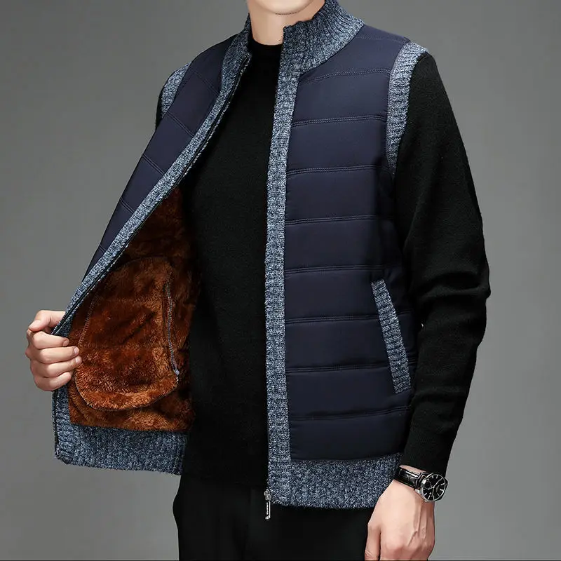 Top Trends: Autumn Winter New Men Fleece Thicken Jacket Vest Stand Collar Warm Fashion Casual Zipper Cardigans Knit Slim Sleeveless Coats Shoppable Styles