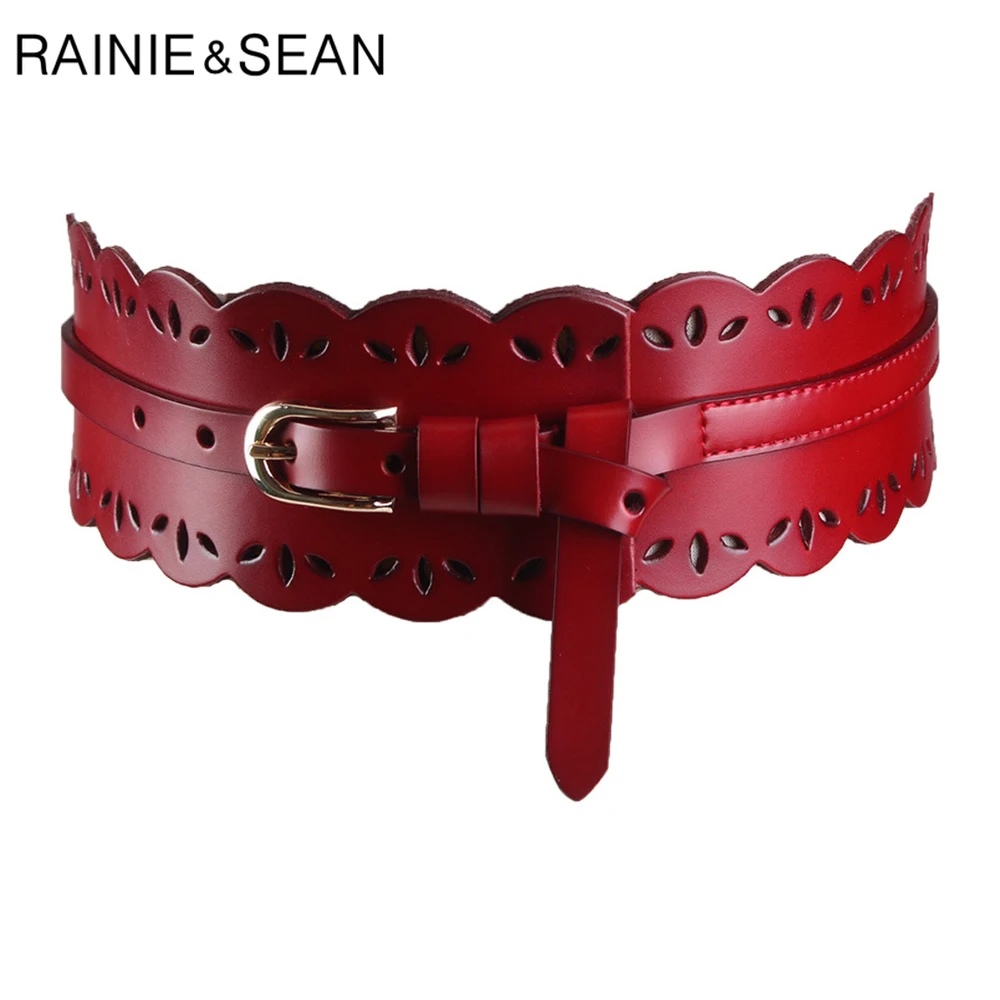 Top Trends: RAINIE SEAN Leather Cummerbund Women Elegant Wide Solid Wine Red Belt Cummerbunds Female Corset Ladies Broadband Waist Belts Shoppable Styles