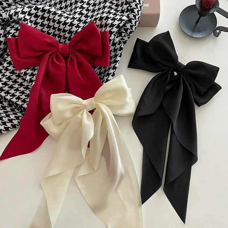 Top Trends: Elegant Solid Large Bow Ribbon Hair Clip For Women Girl Sweet Headbands Soft Satin Hairpin Hairgrip Fashion Hair Accessories Shoppable Styles