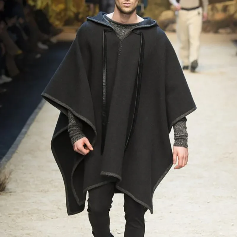 Top Trends: 2023 Men Fashion Autumn Winter Medieval Gothic Maxi Hooded Wool Cloak Poncho Coat Maxi Hoodie Cape Winter Coat Men Shoppable Styles