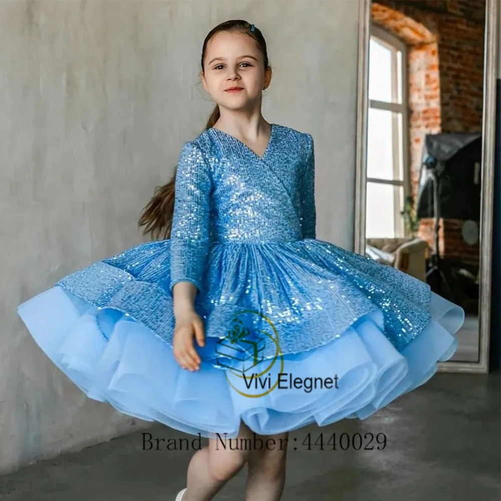 Top Trends: Gorgeous Full Sleeve Flower Girl Dresses With Sequined Tiered 2023 New Blue Tutu Knee Length Wedding Party Gowns فساتين للحفلات Shoppable Styles