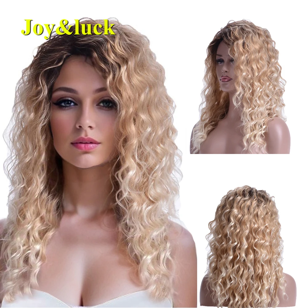 Top Trends: Synthetic Water Wave Wig Long Ombre Blonde Light Brown Root Curly Hair For Women Cosplay Or Party Wigs Shoppable Styles