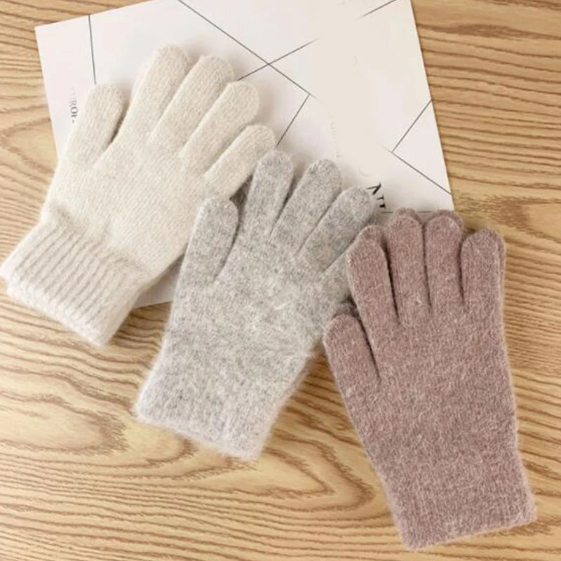 Top Trends: Winter Knitted Gloves Mittens Student Thicken Keep Warm Fur Gloves Outdoors Driving Cycling Office Velvet Full-finger Gloves Shoppable Styles