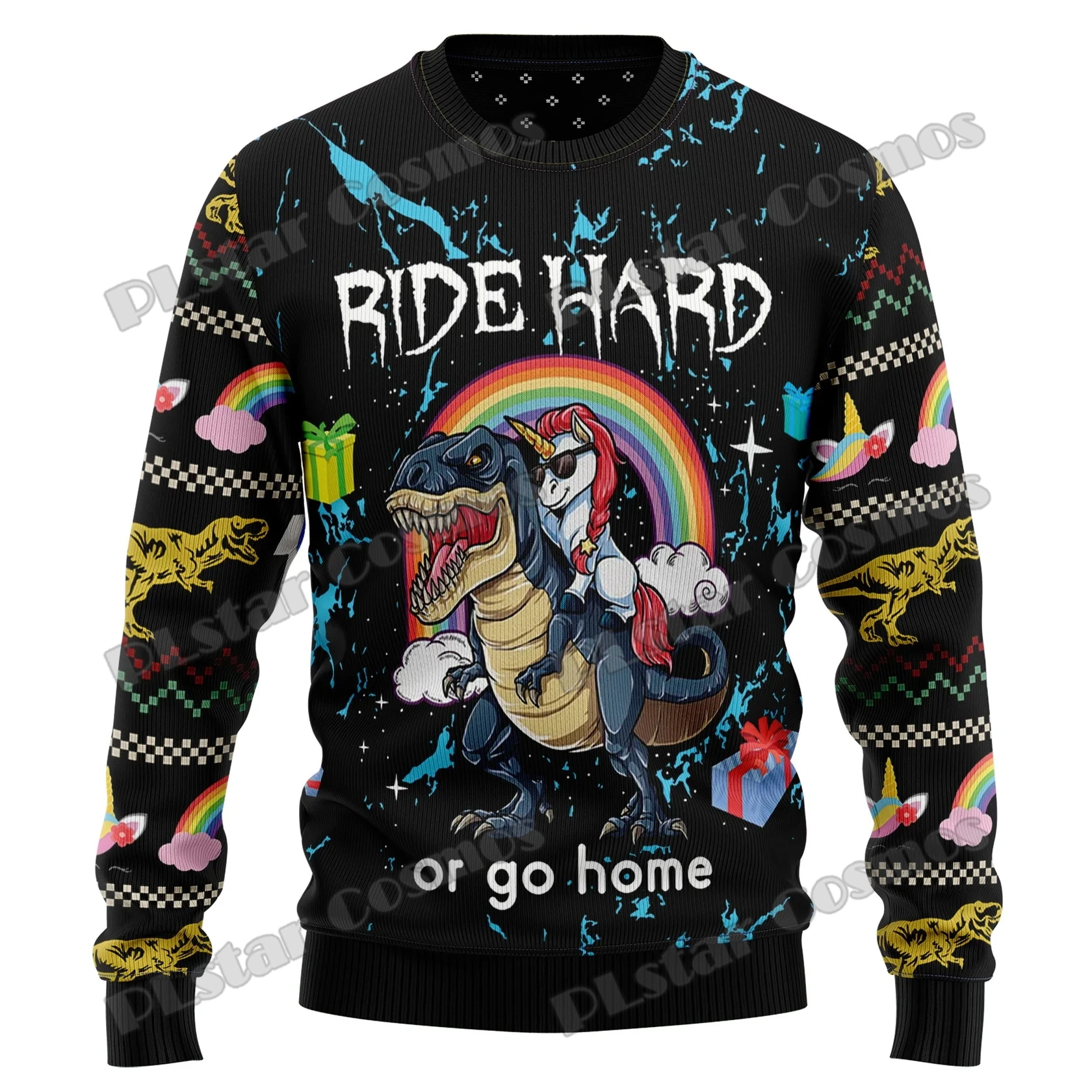 Top Trends: PLstar Cosmos Dinosaur Unicorn Ride Hard 3D Printed Mens Ugly Christmas Sweater Winter Unisex Casual Knit Pullover Sweater ZZM36 Shoppable Styles