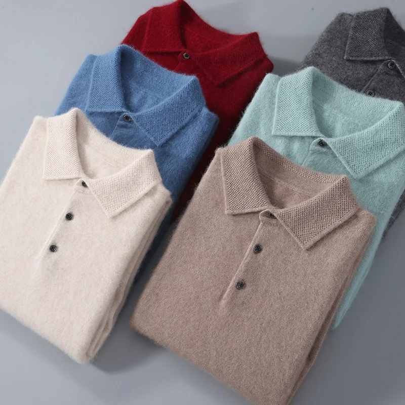 Top Trends: Autumn And Winter New Mink Cashmere Men&#039;s Shirt Collar Pullover Wool Sweater Polo Sweater Loose Knitted Bottom Shirt Shoppable Styles