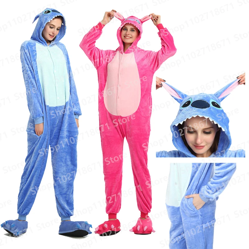 Top Trends: Disney Lilo & Stitch Cosplay Costume Onesies Women Pajamas Sets Flannel Cute Animal Stitch Pajamas Man Winter Sleepwear Gift Shoppable Styles