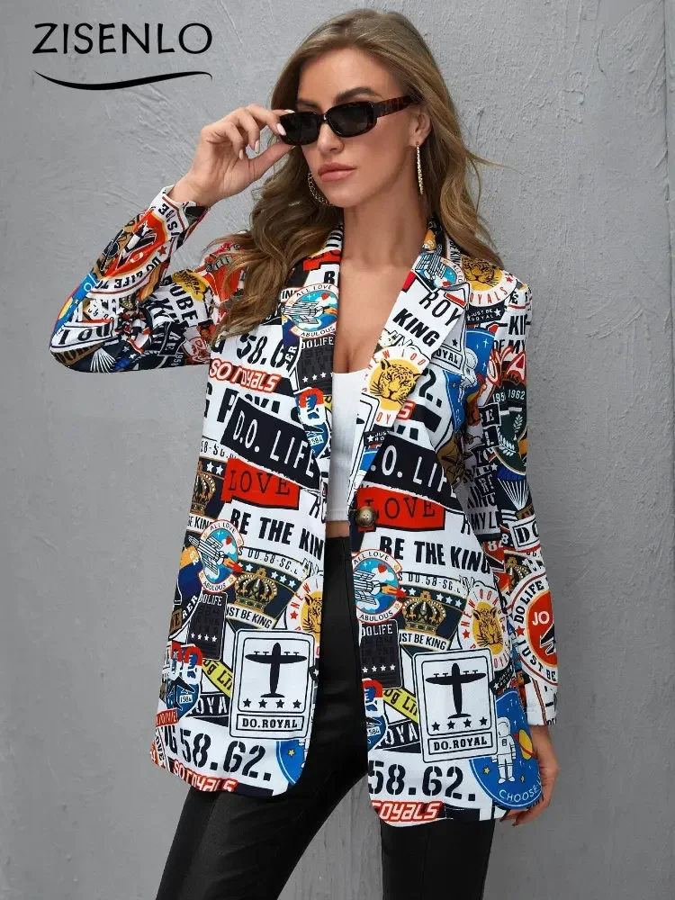 Top Trends: Blazer Woman Spring Fashion Vintage Irregular Print Casual Woman Clothing High Street Lapel Long Sleeve Elegant And Youth Blazer Shoppable Styles