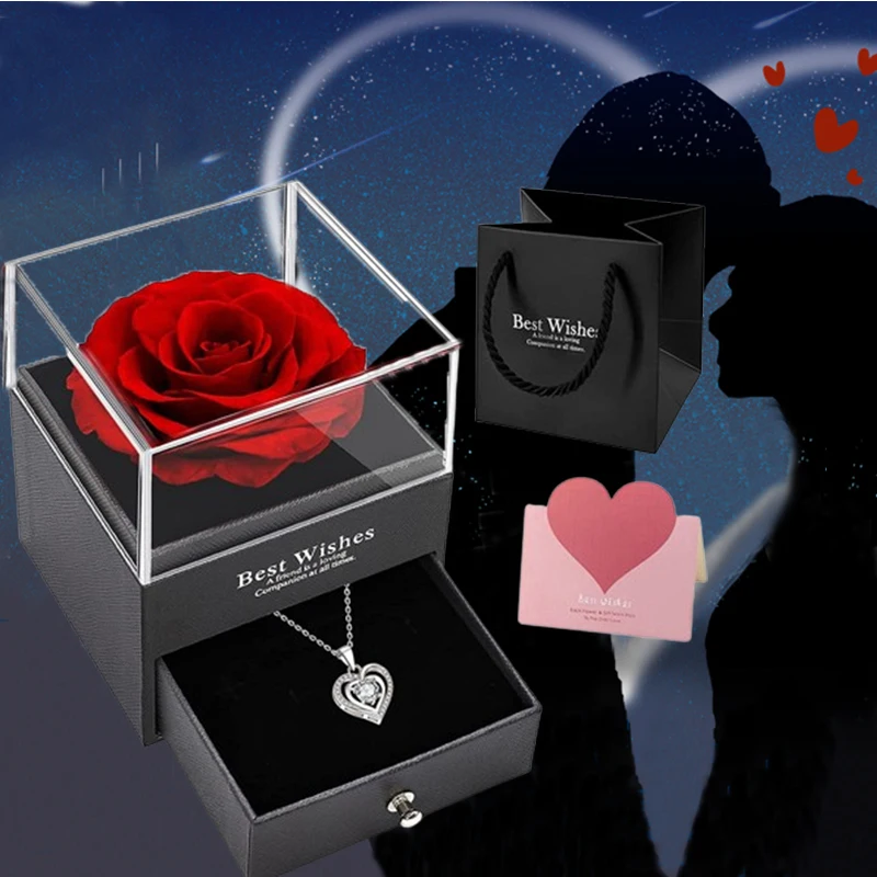 Top Trends: New Rotation Rose Jewelry Gift Box Valentine's Day Marriage Acrylic Ring Boxes Necklace Storage Rose Jewelry Display Rack Shoppable Styles