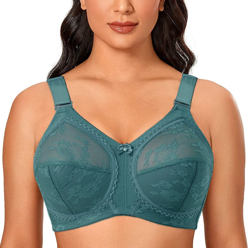 Top Trends: New Green Bras For Women Full Coverage Wireless Thin Non-padded Plus Size Lace Bra Women Minimizer Bras Big Cup D E F G H I Shoppable Styles