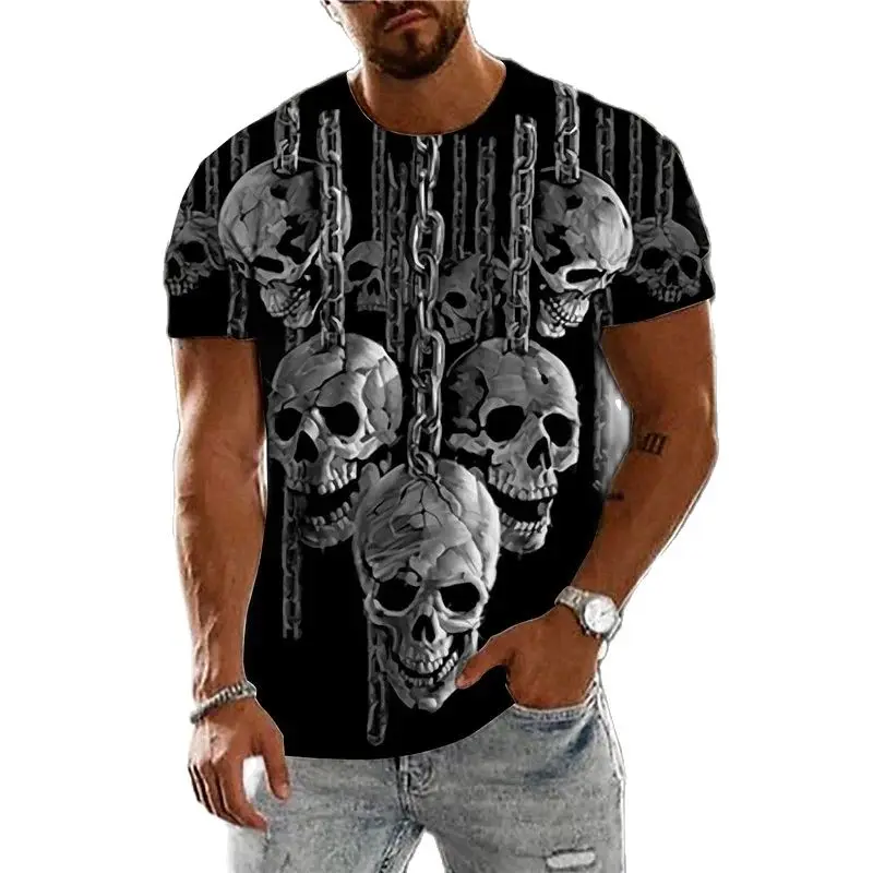 Top Trends: Vintage Horror 3d Skull Print Men&#039;s T-shirt Summer Classic Casual O Neck Short Sleeve Fashion Loose Oversized Tops Tee Shirt Men Shoppable Styles