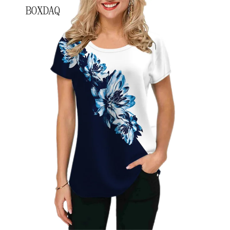 Top Trends: Women Floral T-shirts Streetwear Short Sleeve 3d Flower Printed Ladies T Shirt Summer Loose Casual Female Basic Tops Tee Shoppable Styles - Image 3