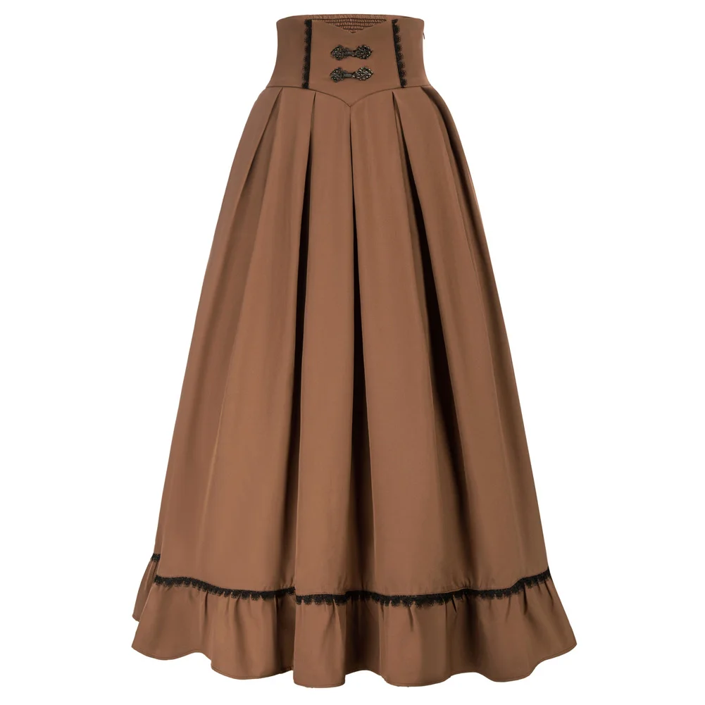 Top Trends: SD Women Renaissance Swing Skirt High Waist Ruffled Hem Maxi Skirt Vintage Long Length Skirts With Pockets Office Workwear A20 Shoppable Styles