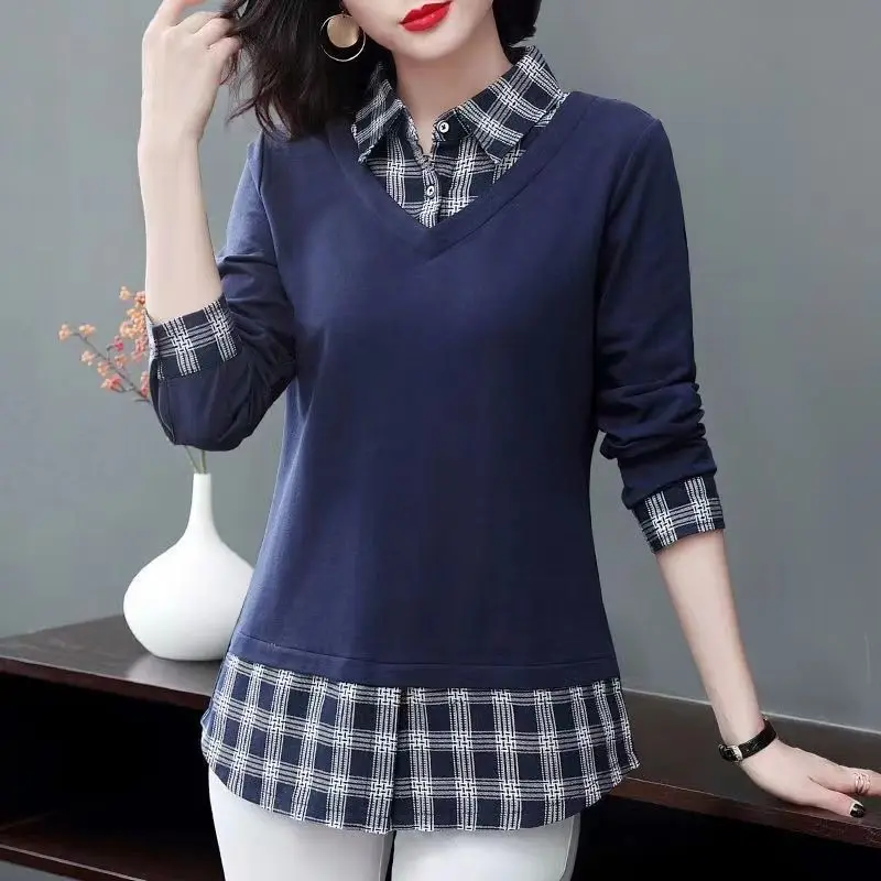 Top Trends: Temperament Versatile Commuter Women&#039;s Clothing Autumn And Winter New Splice Buttons POLO Collar Long Sleeve Lattice Pullover Shoppable Styles