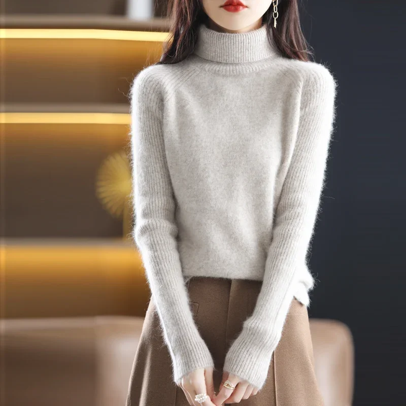 Top Trends: Autumn And Winter New 100% Mink Cashmere Sweater Women&#039;s High Neck Knitted Pullover Large Loose, Warm, Elegant And Unique Top Shoppable Styles