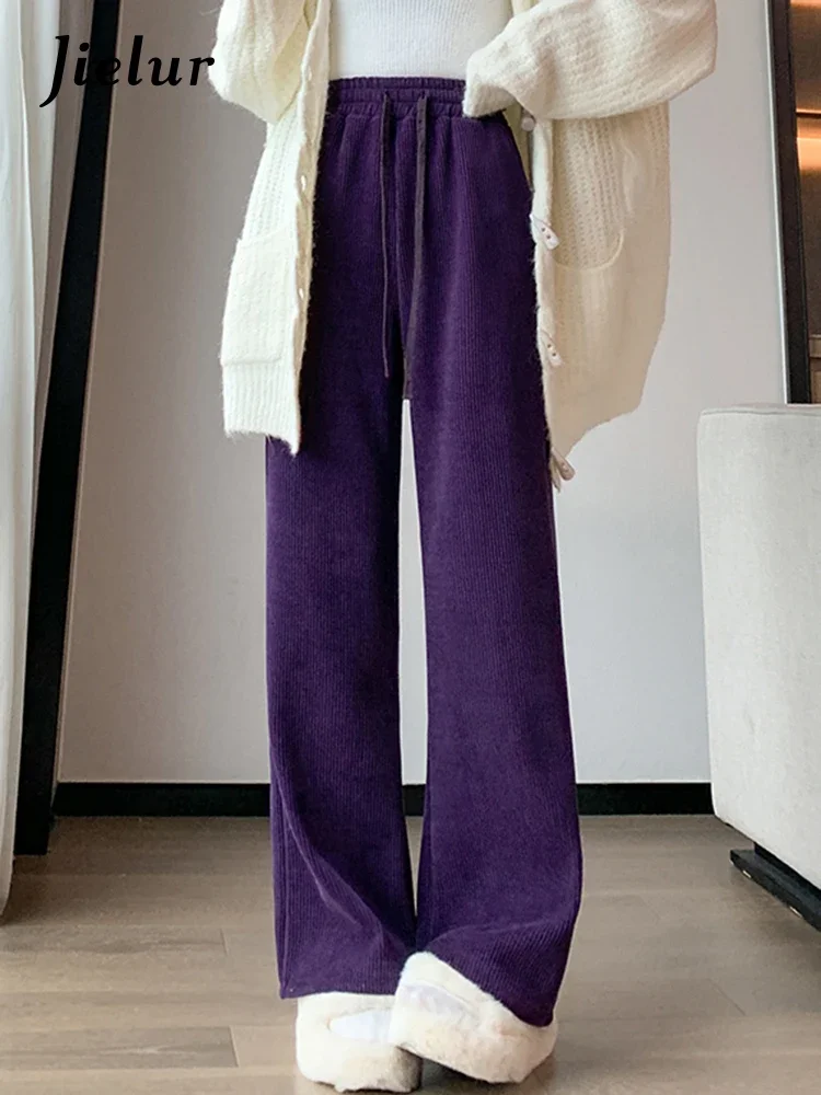 Top Trends: Jielur Purple New Elastic Waist Women&#039;s Pants Slim Straight Casual Chic Pockets Drawstring Simple Fashion Female Wide Leg Pants Shoppable Styles