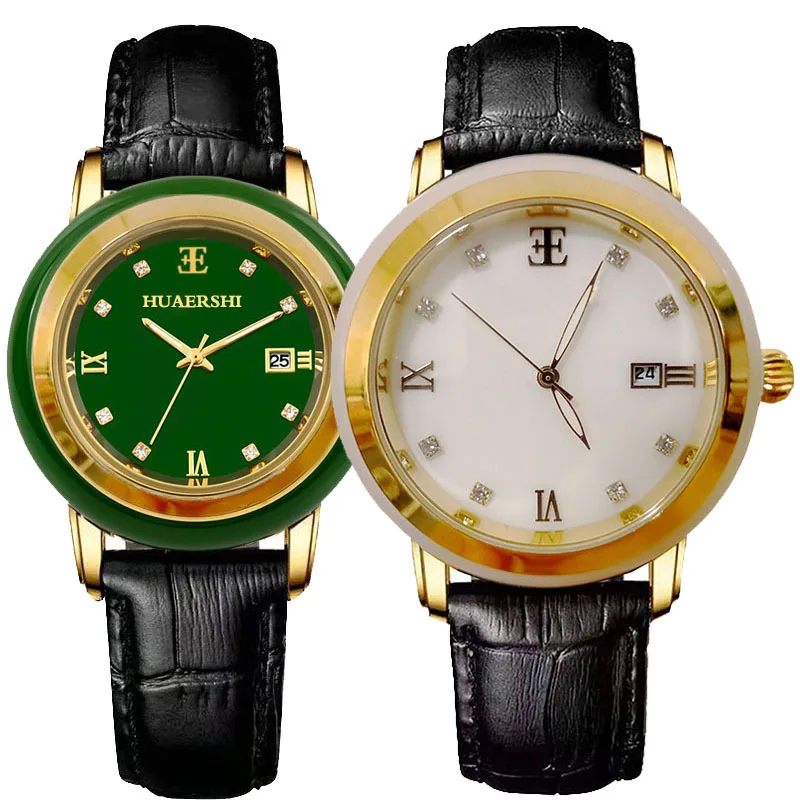 Top Trends: Natural Jade Watch Diamond Inlay Quartz Wristwatch Couple Clock Lovers Male Female Luxury Green White Gemstone Case Gold Watches Shoppable Styles