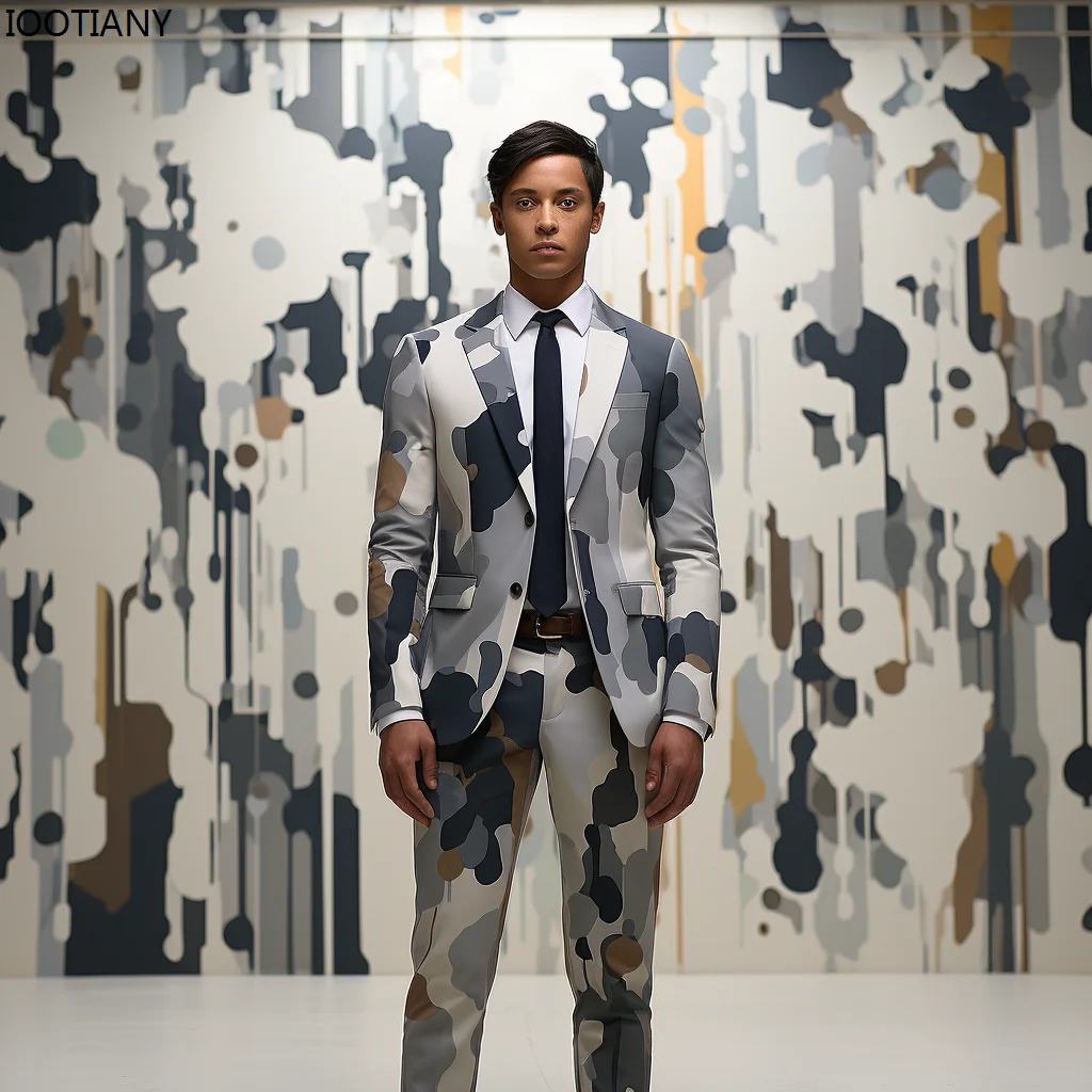 Top Trends: Geometric Camouflage Tactical Handmade Suit Men's 3d Digital Printing Suits Cos Party Stage Nightclub Shiny Cool Performance Set Shoppable Styles