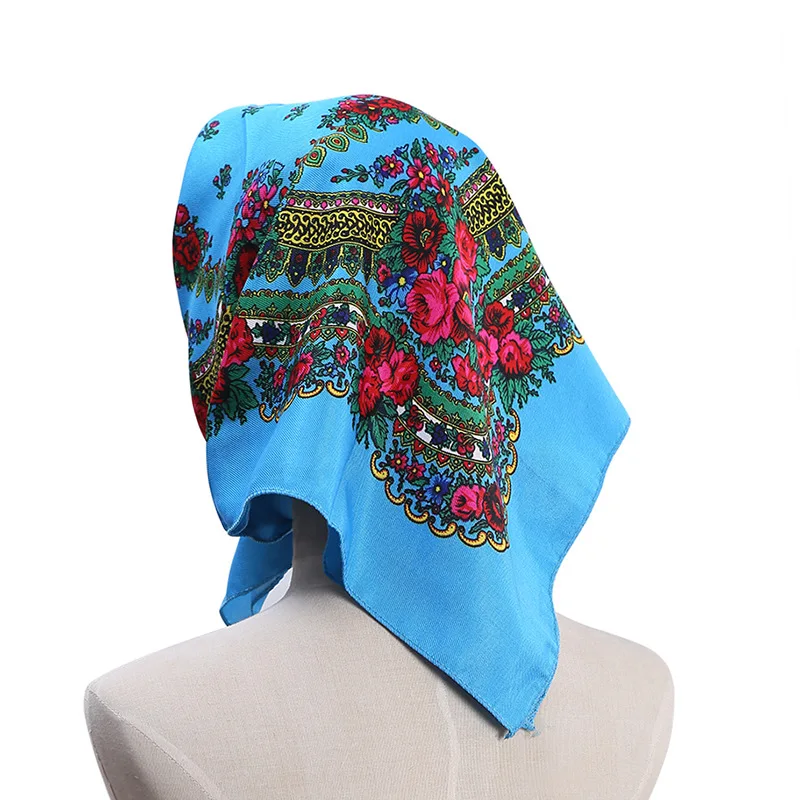 Top Trends: 70*70cm Luxury Floral Russian Square Scarf Women Head Hair Bandana Babushka Handkerchief Ukrainian Shawl Headband Scarves Shoppable Styles