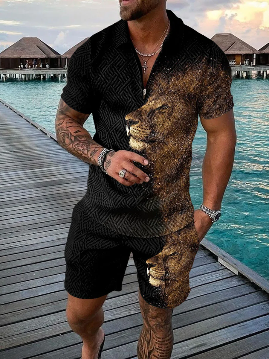 Top Trends: Men's Tracksuit Cotton Solid Color Short Sleeve Zipper Polo Shirt&Shorts Set For Men Casual Streetwear 2-piece Suit 2023 Summer Shoppable Styles - Image 3