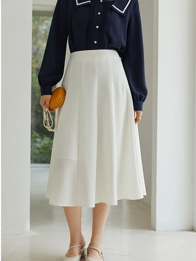 Top Trends: DUSHU Elegant Black Long Skirt Pleated Skirt Women Vitnage White High Waist Skirt Female Autumn Winter A-line Skirt Shoppable Styles - Image 5