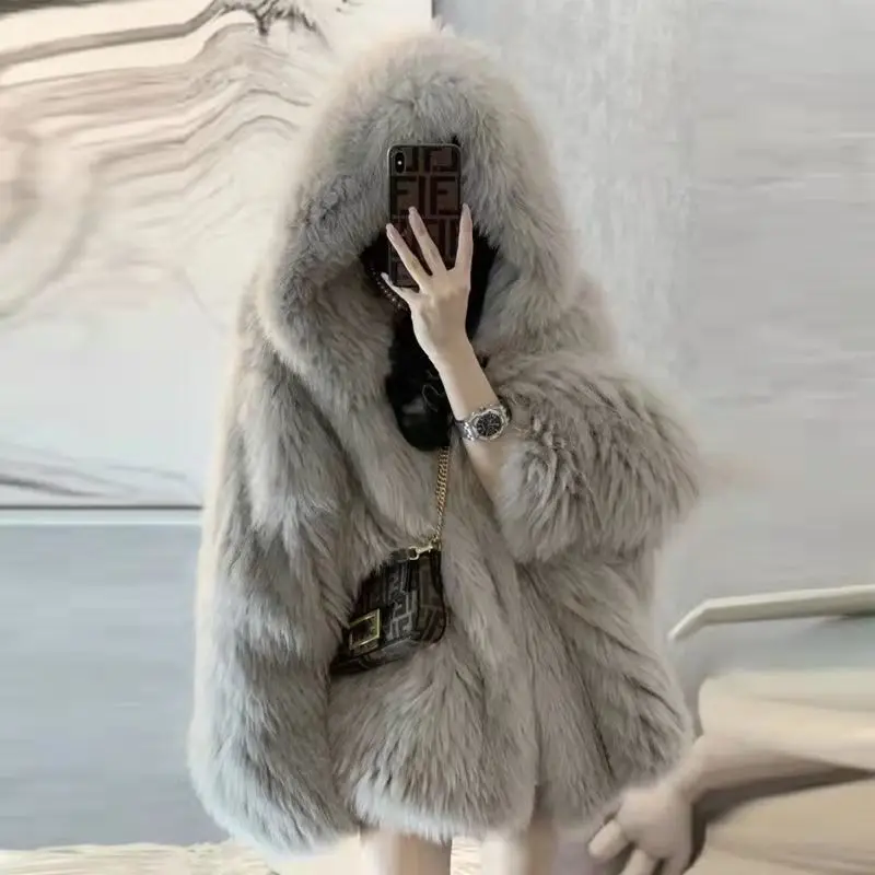 Top Trends: Winter Jackets For Women Hooded Fur Coat Fluffy Jacket Thicken Warm Faux Fur Jacket Luxury Brand Korean Outerwear Shoppable Styles