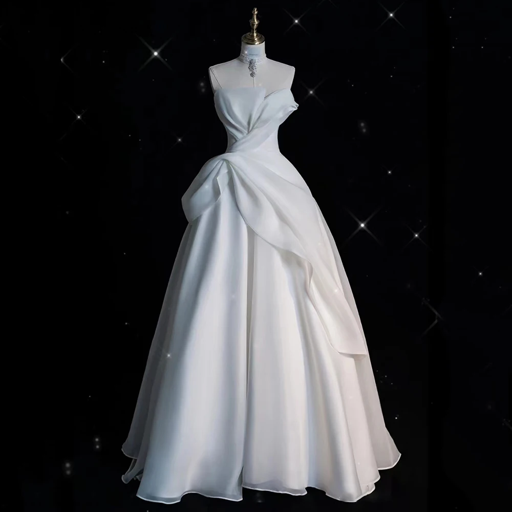 Top Trends: Luxury White Satin Chiffon Strapless Wedding Maxi Bride Dress 2023 Elegant Long Prom Evening Guest Formal Party Women Dresses Shoppable Styles